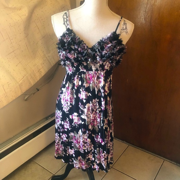 Candies Womens Multicolor Floral Dress Fluff Bodice SZ M Spaghetti Straps SEXY - Picture 1 of 10